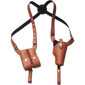 Leather Shoulder Holster Adjustable Gun Holsters for Concealed Carry Vintage Shoulder Holster with Double Magazine Pouch Cowboy Costume Accessory for Halloween Masquerade Party Brown