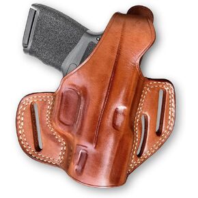 Premium Leather OWB Three Slot Pancake Holster with Thumb Break for Springfieldd Hellcat 9mm 3" Barrel, Right Hand Draw, Brown Color #1524#