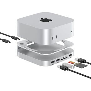 Mac Mini M4/M4 Pro 9 in 1 Aluminum Hub and Stand with M.2 NVMe SSD Enclosure, 10Gbps USB-A*2, SD/TF Card Readers, USB 2.0