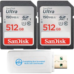 SanDisk 2-Pack Ultra 512GB Memory Card (SDSDUNC-512G-GN6IN) Bundle with (1) Everything But Stromboli MicroSDXC & SD Card Reader