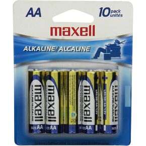 Maxell 723410P Ready-to-go Long Lasting and Reliable Alkaline Battery AA Cell 10-Pack with High Compatibility, gold
