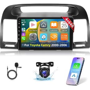 4 + 64g Android Car Stereo لـ Toyota Camry 2000-2006 - 9 بوصة راديو شاشة تعمل باللمس مع Carplay و Android Auto - 32 Eq/WiFi/GPS/SWC + AHD View View ، MIC in Kuwait