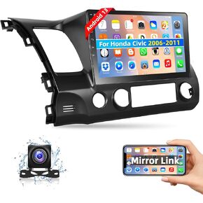 Podofo for Honda Civic 2006 2007 2008 2009 2010 2011 Android Car Stereo Radio Dash Kit 10.1" Touchscreen Bluetooth Car Audio Receivers with GPS Navigation WiFi Mirror Link Airplay FM/RDS Backup Camera