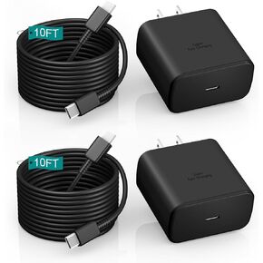 45W Samsung Super Fast Charger Type C for Android Phone Charger Fast Charging 2Pack 10FT cord samsung wall Charger USB-C for Samsung Galaxy S25Ultra S24Ultra Charger S25/S24/S23 S22/S21/S20/Note 20/10