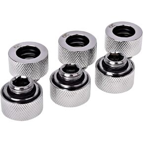 Alphacool HT 13mm HardTube Compression Fitting G1/4 for Plexi or Brass Tubes - Knurled - Chrome - Six Pack (17382)
