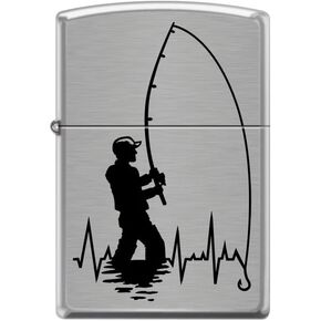 Zippo Lighter- Heartbeat Fisherman Fishing Rod Brushed Chrome Windproof Lighter #Z5229