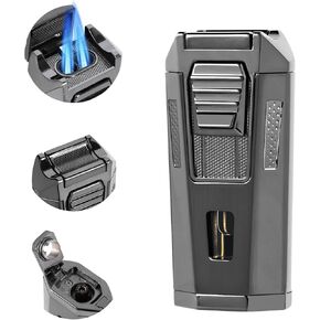 Torch Lighter with Built-in Holder, Punch, Draw Enhancer, Refillable Butane Torch Lighters, Windproof Adjustable Jet Flame Lighter, Multifunctional Lighter Set, Cool Lighter Accessories, Gifts for Men