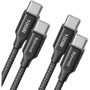 Baiwwa 100W USB C to USB C Cable [6FT 2-Pack], USB C Charger Cord Fast Charging for iPhone 16 15 Pro Max Plus, for MacBook Pro 2020, Pixel and More
