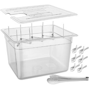 9 PCS 11 لتر/12 Quarts Sous Vide Container مع الغطاء ، رف فيديو سوس قابل للطي ، مقاطع ودخول ملقط لجميع طنجرة الدورة الدموية (12 Quats مع الغطاء)