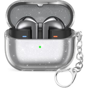 Clear Case for Samsung Galaxy Buds 3 Case & Galaxy Buds 3 Pro Premium TPU Cover with Carabiner (Clear Glitter)
