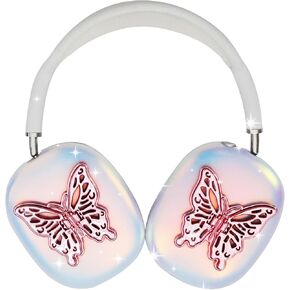 Case Cover for AirPods Max,TPU Cute Cool Soft Clear Case,Silver Cubic Butterfly Earcup Cover for Apple AirPods Max for Women Accessories Protective Cover(Butterfly,Pink)