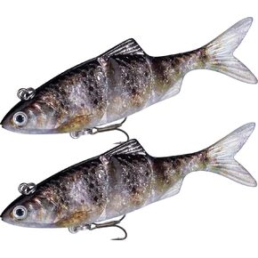 3 Pieces Jointed Fishing Lures, Fast Sinking Multi Jointed Swimbaits, Realistic Soft Plastic Fishing Lures with Treble Hooks, Lifelike Bionic Swimming Lures for Freshwater Saltwater Bass Trout