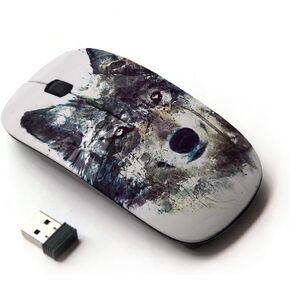 [ Optical 2.4G Wireless Mouse [ Moon Teal Night Wolf Silhouette ]