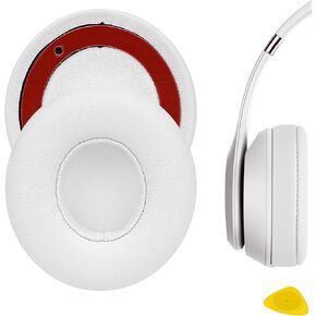 Geekria QuickFit Replacement Ear Pads for Beats Solo 4 Wireless On-Ear Headphones Ear Cushions, Headset Earpads, Ear Cups Cover Repair Parts (White)