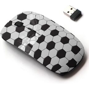 2.4G Wireless Mouse with Cute Pattern Design for All Laptops and Desktops with Nano Receiver - Black White Soccer Ball