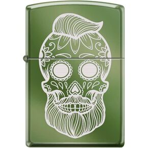 Skull Zippo Lighters (High Polish Green/Chameleon - Engraved Hipster Sugar Skull)