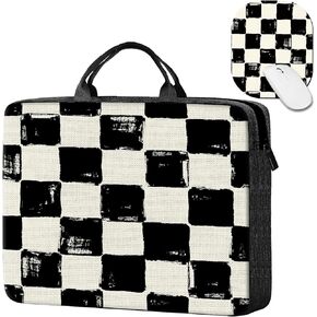 Laptop Sleeve Case 15 inch Plus Cute Mousepad, Black White Checkerboard Slim Carrying Case Durable Handbag Protective Travel Laptop Bag for 13-15 inch Tablet,Laptop, Ultrabook Notebook