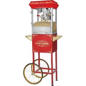 Foundation Popcorn Machine with Cart - 8oz Popper with Stainless-Steel Kettle, Warming Light, and Accessories by Great Northern Popcorn (Red)