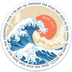 3PCs He Got Up Rebuked The Wind and Said to The Waves Bible Verse Sticker, Christian Faith Sticker, Ocean Waves Scripture Religious Vinyl Waterproof Decals for Laptop Water Bottle Journal (3 Inches)