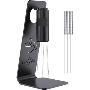 WDT Tool Espresso Distribution Tool, Coffee Distribution Tool with Magnetic Stand, Espresso Accessories with 6 Extra Φ0.25mm Stainless Steel Needles for Barista (Light Black, H：4.8 inches)