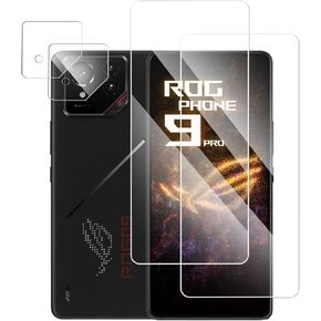 [2+2 Pack for Asus ROG Phone 9/9 Pro Screen Protector + Camera Lens Protector Tempered Glass, 9H HD Anti-Scratch Case Friendly for Asus ROG Phone 9/9 Pro Tempered Glass Film