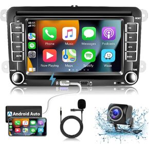 Android for VW Jetta Seat Passat Tiguan CC Golf Skoda Double Din Car Stereo with Wireless Carplay/Android Auto 7 Inch HD Touchscreen Head Unit GPS WiFi Bluetooth SWC FM Backup Camera Dual Mic