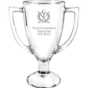 Personalized Glass Trophy, 7" Custom Engraved Golf Award Glass Cup Award Prime