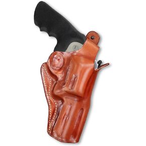 Premium Leather Three Slot Belt Holster with Thumb Break Fits Smith & Wesson Model 500 Magnum X-Frame 4" BBL, R/H Draw, Brown Color #1433#