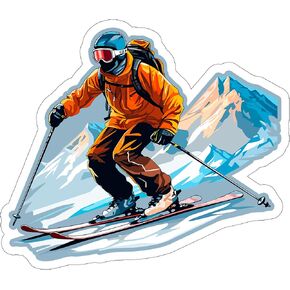 Skiing Sport Sticker Decal Vinyl Small Waterproof for Water Bottle, Mug, Passport, Scrapbook, Notebook, Laptop, Tumbler, Skateboard, Computer, Phone, Car, Funny Gift