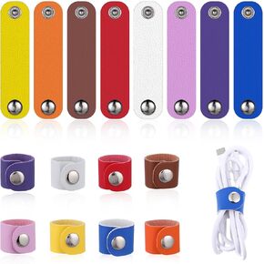 16 Pcs Leather Cord Organizer Reusable Leather Cable Straps Colorful Cord Wraps for Charging Cord PU Leather Cord Keeper Multipurpose Cable Ties Earphone Cord Holder Travel Cord Organizer with Snap