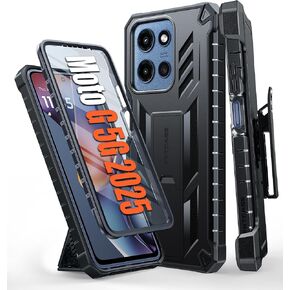 FNTCASE for Motorola Moto G-5G-2025 Case: Military Grade Rugged Cell Phone Cover with Kickstand & Holster | Shockproof TPU Protection Bumper Matte Textured Design | Heavy Duty Protector(Black)