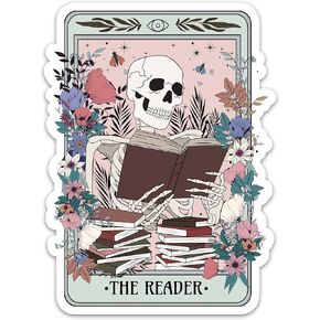 (3PCs) The Reader Spooky Tarot Card Sticker, Skeleton Reading Book Decals Vinyl Waterproof Kindle E-Reader Stickers for Laptop Water Bottle Phone Case Tumbler, Bookish Reader Stickers (3 Inches)