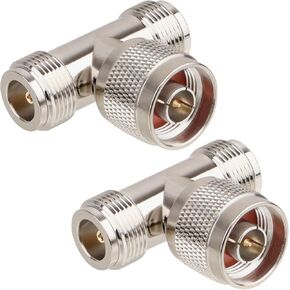 2-Pack N Male to N Female RF Coaxial Adapter, T-Shape 3-Way Splitter Connector for Antenna and Signal Distribution Applications