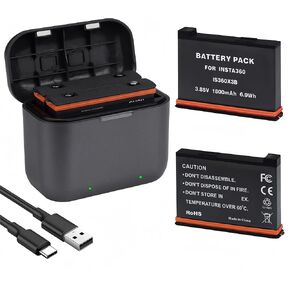 2 Pack 360 X3 Batteries 1800mAh with Charger Hub for Insta 360 x3 Insta 360 ONE X3, Battery Charger Set with Misro SD Card Slots（USB-C Cable Included）