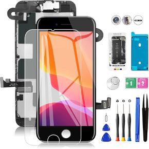 for iPhone 8/SE 2020 Screen Replacement Full Assembly Black with Front Camera+Ear Speaker+Sensors, 4.7" LCD Display Digitizer with Waterproof Seal+Repair Tools+Screen Protector