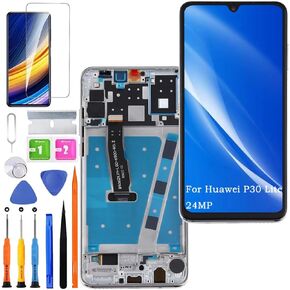 Screen Replacement for Huawei P30 Lite 24MP Original, MAR-L01A MAR-L21A MAR-LX1A LCD Touch Panel Display Digitizer Assembly Repair Parts with Kit（White with Frame）