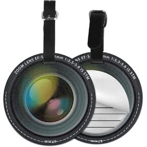 Luggage Tag Photography Camera Lens Effect, Pu Leather Bag Travel Suitcases Id Identifier Baggage Label for Women Men Boys Girls