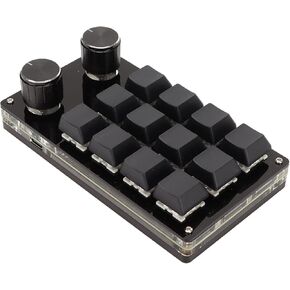 One Handed Macro Mechanical Keyboard, 12Keys USB Programmable Keyboard with 2 Knob, RGB Multifunctional Mechanical Gaming Keypad, Blue Switch