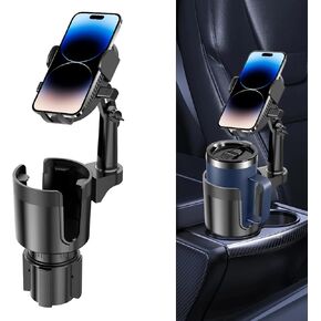 Phone Cup Holder for Car, 2-in-1 Car Cup Holder and Phone Mount with Expandable Base, Car Cup Phone Holder Adapter with 360 Degree Rotating Arm Compatible with Most Bottles and 4-7.2" Smartphones