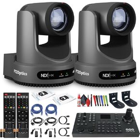 PTZOptics Move 4K SDI/HDMI/USB/IP PTZ Camera with 20x Optical Zoom (Gray) (PT20X-4K-GY-G3) + Camera Joystick Controller + 2 x Wall Mount (Black) + Lens Cleaning Kit + Ethernet Cable + Wire Ties