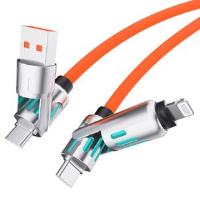 4 in 1 USB Charging Cable,PD 240w 4-in-1 USB-C Cable Fast Charging,Lightning Fast 4 in 1 Charging Cable,Universal Charger Cord 3.3FT, iPad Tablets Laptop Multi Device Charging (Orange)