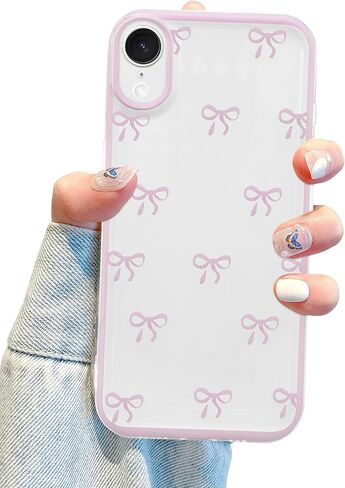 jusy متوافق مع حالة هاتف iPhone XR القوس ، لطيف الشريط الصافي bowknot نمط جمالي TPU الحالات الشفافة تغطية الهاتف الواقية للنساء - الوردي - الوردي in Kuwait