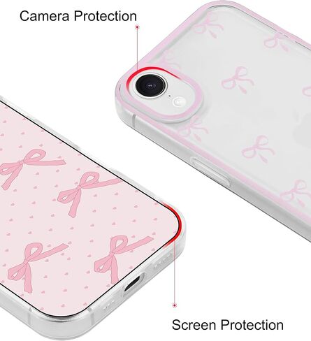 jusy متوافق مع حالة هاتف iPhone XR القوس ، لطيف الشريط الصافي bowknot نمط جمالي TPU الحالات الشفافة تغطية الهاتف الواقية للنساء - الوردي - الوردي in Kuwait