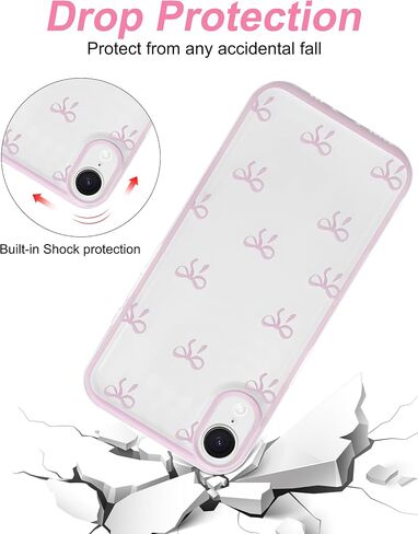 jusy متوافق مع حالة هاتف iPhone XR القوس ، لطيف الشريط الصافي bowknot نمط جمالي TPU الحالات الشفافة تغطية الهاتف الواقية للنساء - الوردي - الوردي in Kuwait