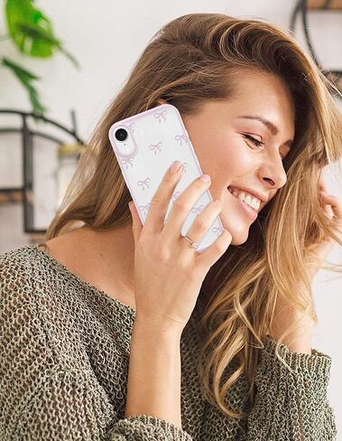 jusy متوافق مع حالة هاتف iPhone XR القوس ، لطيف الشريط الصافي bowknot نمط جمالي TPU الحالات الشفافة تغطية الهاتف الواقية للنساء - الوردي - الوردي in Kuwait
