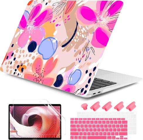 DONGKE Compatible with MacBook Air 13 inch Case 2021 2020 2019 2018 Release A2337 M1 A2179 A1932 with Retina Display & Touch ID, Plastic Hard Shell & Keyboard Cover - Floral Artistic in Kuwait