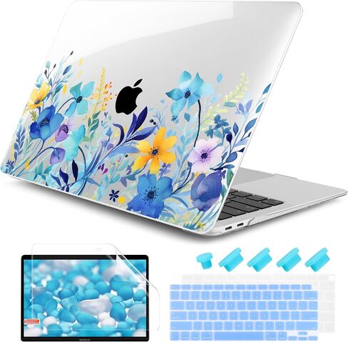 DONGKE Compatible with MacBook Air 13 inch Case 2021 2020 2019 2018 Release A2337 M1 A2179 A1932 with Retina Display & Touch ID, Plastic Hard Shell & Keyboard Cover - Floral Artistic in Kuwait