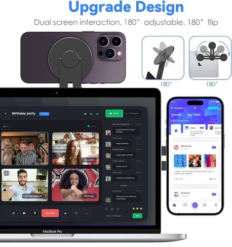 CloudValley Magnetic Laptop & Phone Holder, Rotating 3D Phone Holder Adjustable Compatible with iPhone MagSafe and All Phones, Stand Accessor for Tesla Monitor Portable PC, Black in Saudi Arabia