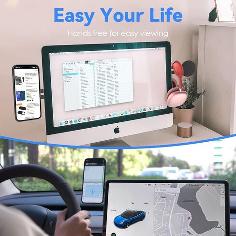 CloudValley Magnetic Laptop & Phone Holder, Rotating 3D Phone Holder Adjustable Compatible with iPhone MagSafe and All Phones, Stand Accessor for Tesla Monitor Portable PC, Black in Saudi Arabia