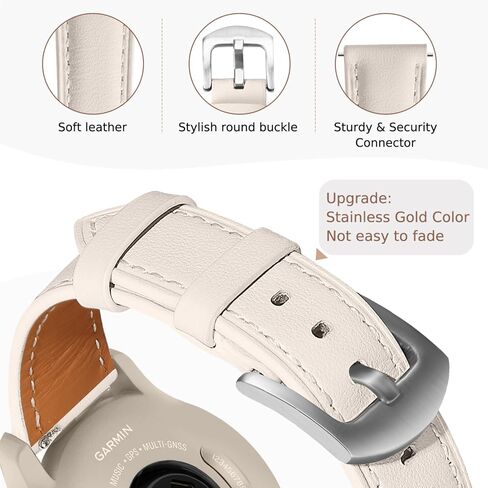 18mm Leather Watch Band Compatible with Garmin Venu 3S/Venu 2S/Vivoactive 4S/Vivomove 3S/Forerunner 265S/Forerunner 255S, Genuine Leather Soft Strap Quick Release Wristband for Women Men in Saudi Arabia